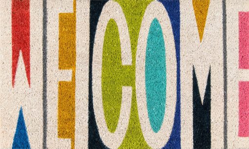 Welcome Multi Colored Pattern Graphic Door Mat - Ivory - 1'6"x2'6"
